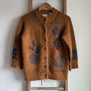 Anthropologie Field Flower Goldengrove Embellished Cardigan Sz: Small